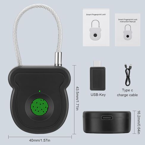 BlumWay Fingerprint Padlock, Keyless Smart Lock, 0.5s Unlock, 20 Fingerprints, USB-Key, Emergency Unlock Code, Low Power Warning, Anti-Theft for Suitcase, Drawer, Wardrobe in Saudi Arabia