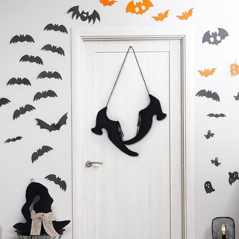2 Pcs 12 Inch Vintage Halloween Witch Wall Decor Primitive Hanging Witch Shoes Hat Set Halloween Door Sign for Farmhouse Front Door Porch Decor in Saudi Arabia
