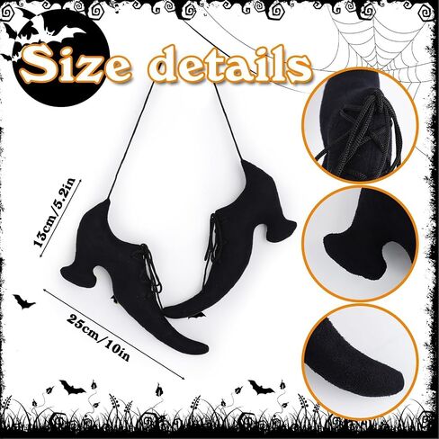 2 Pcs 12 Inch Vintage Halloween Witch Wall Decor Primitive Hanging Witch Shoes Hat Set Halloween Door Sign for Farmhouse Front Door Porch Decor in Saudi Arabia