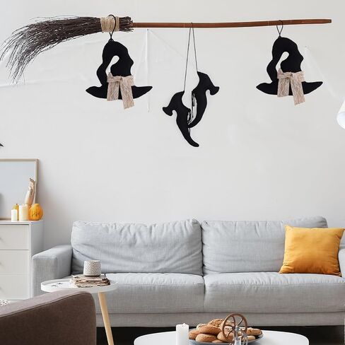 2 Pcs 12 Inch Vintage Halloween Witch Wall Decor Primitive Hanging Witch Shoes Hat Set Halloween Door Sign for Farmhouse Front Door Porch Decor in Saudi Arabia