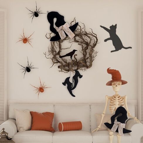 2 Pcs 12 Inch Vintage Halloween Witch Wall Decor Primitive Hanging Witch Shoes Hat Set Halloween Door Sign for Farmhouse Front Door Porch Decor in Saudi Arabia
