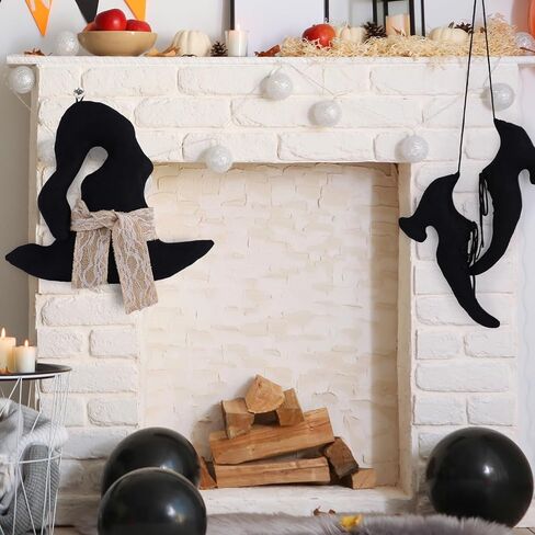 2 Pcs 12 Inch Vintage Halloween Witch Wall Decor Primitive Hanging Witch Shoes Hat Set Halloween Door Sign for Farmhouse Front Door Porch Decor in Saudi Arabia