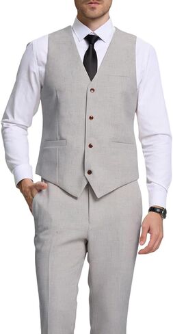 Furuyal Mens Linen Suit 2 Piece Regular Fit Lightweight Vest and Pants Set Casual Wedding Grooms Tuxedo in Saudi Arabia