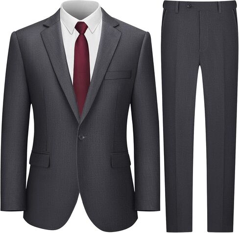 LUPURTY Men's 2 Piece Suits Slim Fit One Button Blazer Jacket Pants Tuxedo Set with Tie for Prom, Wedding and Business in Kuwait