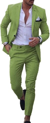 UNINUKOO Mens 2 Piece Suit Linen Summer Top Blazer Pants Sets Beach Wedding Wear Vacation Prom Suits for Men in Kuwait