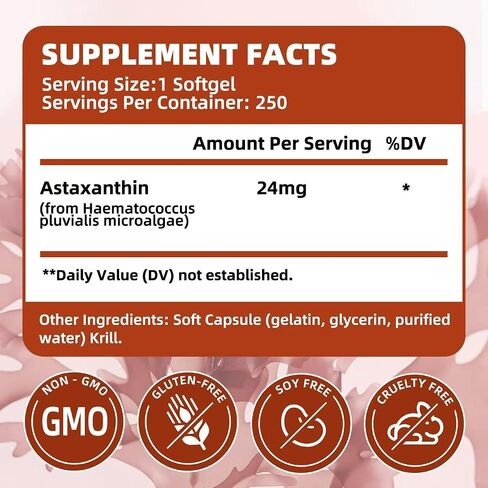 ALLBIZ Astaxanthin 24mg | 250 Softgels | 250-Day Supply | Premium Antioxidant Supplement Supports Eye, Skin, Brain & Liver Health | Natural Microalgae Source, Non-GMO, Gluten Free in Saudi Arabia