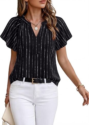 Timeson Womens Summer Tops Short Sleeve Chiffon Blouses Business Casual Shirts in Kuwait