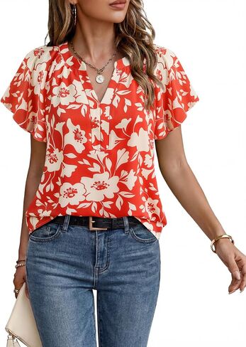 Timeson Womens Summer Tops Short Sleeve Chiffon Blouses Business Casual Shirts in Kuwait