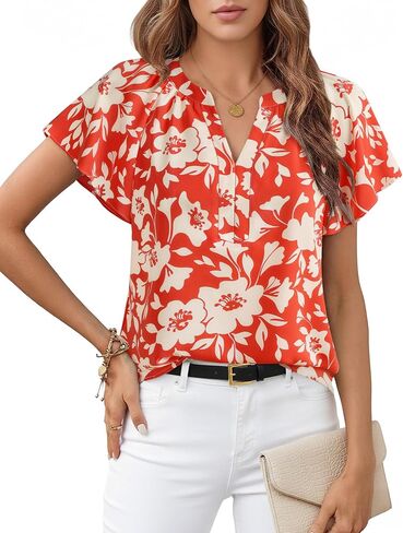 Timeson Womens Summer Tops Short Sleeve Chiffon Blouses Business Casual Shirts in Kuwait