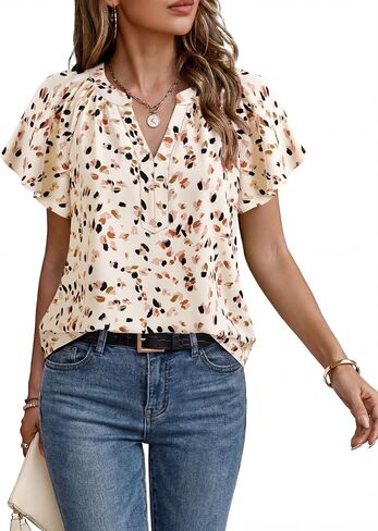 Timeson Womens Summer Tops Short Sleeve Chiffon Blouses Business Casual Shirts in Kuwait