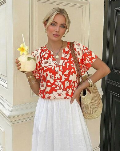 Timeson Womens Summer Tops Short Sleeve Chiffon Blouses Business Casual Shirts in Kuwait
