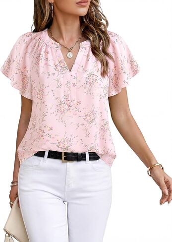 Timeson Womens Summer Tops Short Sleeve Chiffon Blouses Business Casual Shirts in Kuwait