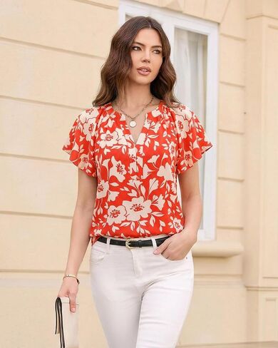 Timeson Womens Summer Tops Short Sleeve Chiffon Blouses Business Casual Shirts in Kuwait