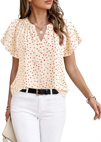 Timeson Womens Summer Tops Short Sleeve Chiffon Blouses Business Casual Shirts in Kuwait