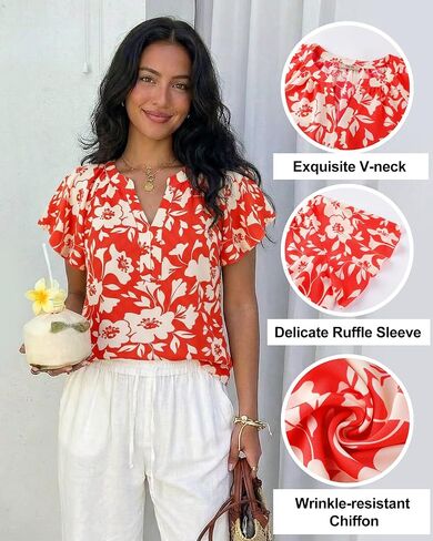 Timeson Womens Summer Tops Short Sleeve Chiffon Blouses Business Casual Shirts in Kuwait