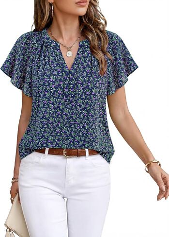 Timeson Womens Summer Tops Short Sleeve Chiffon Blouses Business Casual Shirts in Kuwait