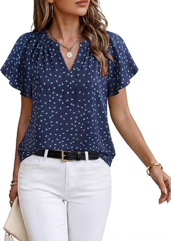 Timeson Womens Summer Tops Short Sleeve Chiffon Blouses Business Casual Shirts in Kuwait