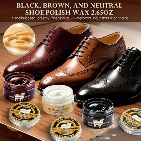 Shoe Shine Kit – Leather Shoe Polish w/ Lanolin Cream (Black/Brown/Neutral), Saddle Soap 3.53oz, Mink Oil, Horsehair Brushes – Deep Clean & Waterproof Care for Boots & Dress Shoes – Gift for Men Women in Saudi Arabia