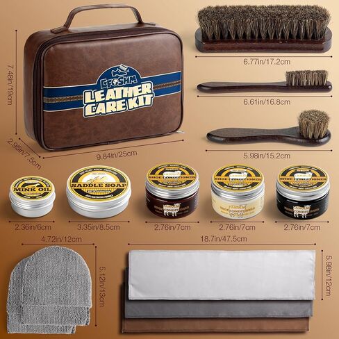 Shoe Shine Kit – Leather Shoe Polish w/ Lanolin Cream (Black/Brown/Neutral), Saddle Soap 3.53oz, Mink Oil, Horsehair Brushes – Deep Clean & Waterproof Care for Boots & Dress Shoes – Gift for Men Women in Saudi Arabia