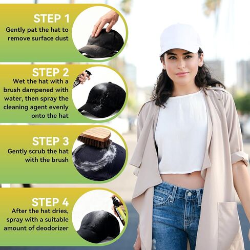 Hat Cleaning Kit, Professional 4-in-1 Hat Cleaner & Deodorizer Spray, Includes Soft Brush & Microfiber Cloth, for Baseball, Trucker, Felt, Wool, Dad Hats, No Water Needed, Remove Stains & Odors in Saudi Arabia