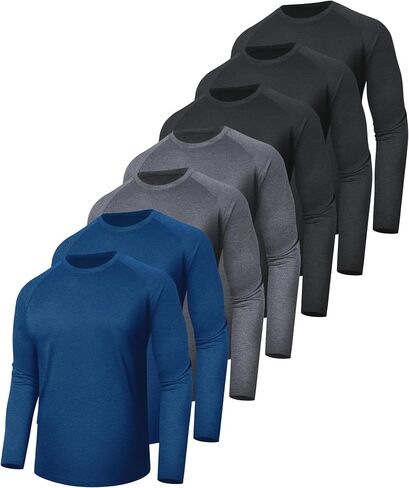 7 Pack Long Sleeve Shirts for Men - Quick Dry Moisture Wicking Sun Protection UV UPF T-Shirts for Fishing Workout Gym in Kuwait