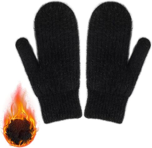 FGSS Winter Warm Mittens for Women Men - Soft Faux Rabbit Fur Mittens Elastic Cuff Stretchy Knit Gloves Cold Weather in Kuwait