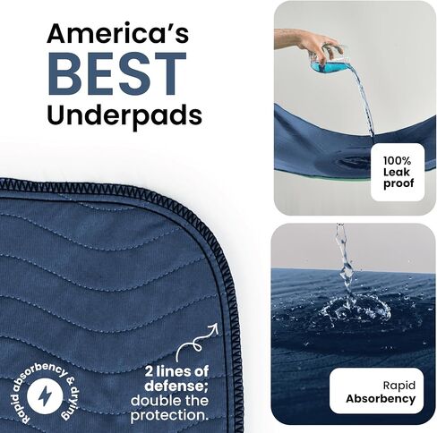 IMPROVIA® Washable Underpads, Heavy Absorbency Reusable Incontinence Pads for Kids, Adults, Elderly, and Pets, Waterproof Protection Floor (Navy & Green, 34"x52" (Pack of 2)) in Saudi Arabia