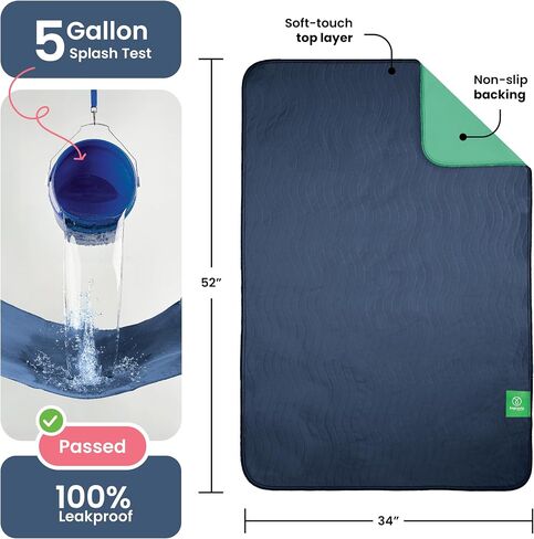 IMPROVIA® Washable Underpads, Heavy Absorbency Reusable Incontinence Pads for Kids, Adults, Elderly, and Pets, Waterproof Protection Floor (Navy & Green, 34"x52" (Pack of 2)) in Saudi Arabia