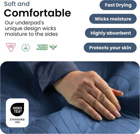 IMPROVIA® Washable Underpads, Heavy Absorbency Reusable Incontinence Pads for Kids, Adults, Elderly, and Pets, Waterproof Protection Floor (Navy & Green, 34"x52" (Pack of 2)) in Saudi Arabia