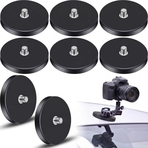 8 Pcs Heavy Duty Magnetic Camera Mount 1/4"-20 Round Magnet with Threaded Stud for Action Camera 1.69" Base Rubber Coated Magnet Tool Magnet for Cellphone LED Lighting and Other Equipments in Saudi Arabia
