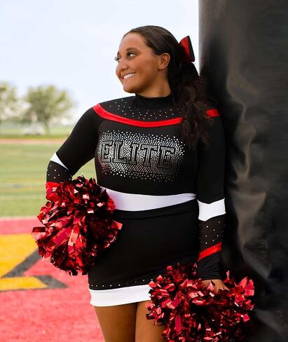 GK All Star Acclaim Radiance Cheer Top – Mock Neck Competition Uniform with Clear Rhinestone Detail in Saudi Arabia