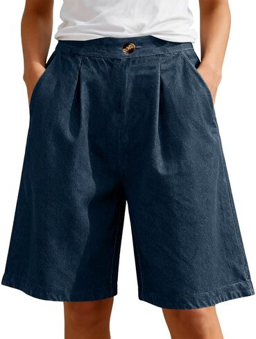 شورت برمودا من الدنيم للنساء 2026 شورتات جينز عالية الخصر Jorts فضفاض بسط الدنيم طويل طول الركبة صيف غير رسمي in Kuwait