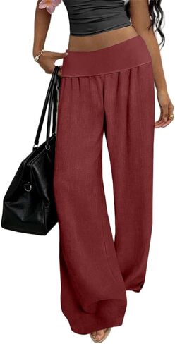 Linen Pants Women Wide Leg Palazzo Pants Beach Vacation Outfits Cotton Summer Holiday Flowy Trousers with Pockets in Kuwait