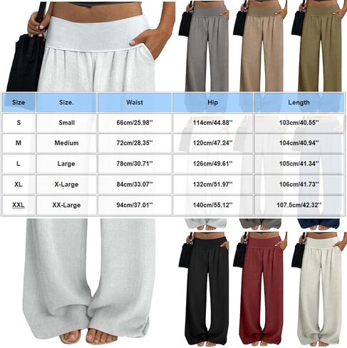 Linen Pants Women Wide Leg Palazzo Pants Beach Vacation Outfits Cotton Summer Holiday Flowy Trousers with Pockets in Kuwait
