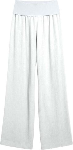 Linen Pants Women Wide Leg Palazzo Pants Beach Vacation Outfits Cotton Summer Holiday Flowy Trousers with Pockets in Kuwait