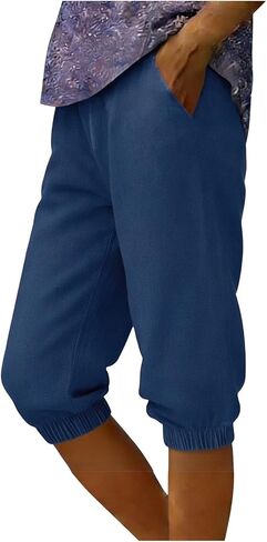 Bermuda Shorts for Women Elastic Cuff Sport Pant Knee Length Elastic Waist Long Jorts for Summer Casual Vacation Beach in Kuwait