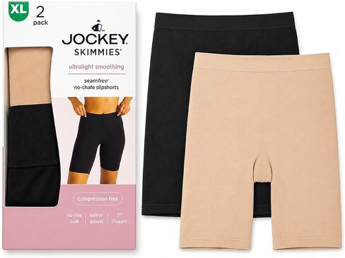 شورت نسائي من Jockey بدون خياطة من Skimmies مكون من قطعتين - أنحف الفخذ مضاد للاحتكاك، شورت خفيف الوزن يسمح بالتهوية وخالي من الضغط تحت الفستان، لا يظهر ملابس داخلية ناعمة (كبير جدًا، متعدد) in Kuwait