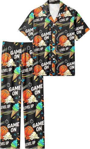 Boys Pajamas 2 Piece Set Big Boys Pjs Button Down Short Sleeve and Pants Kids Sleepwear Loungewear Size 8-14 in Saudi Arabia