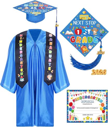 Kindergarten Graduation Cap and Gown - Preschool Graduation Cap and Gown with Stole Certificate for Kids 2026 in Saudi Arabia