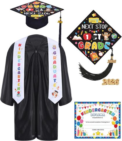 Kindergarten Graduation Cap and Gown - Preschool Graduation Cap and Gown with Stole Certificate for Kids 2026 in Saudi Arabia