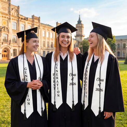First Generation Graduation Stole Class of 2026 with Honor Cord – V Shape Glitter Stole for High College Graduate in Saudi Arabia