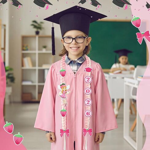 Norme 5.91ft Graduation Lei for Kid Strawberry Ribbon Lei Accessories Class of 2026 Grad Leis for Preschool Kindergarten Grad in Kuwait