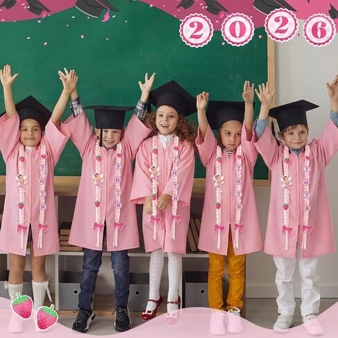 Norme 5.91ft Graduation Lei for Kid Strawberry Ribbon Lei Accessories Class of 2026 Grad Leis for Preschool Kindergarten Grad in Kuwait