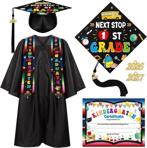 Kindergarten Preschool Graduation Cap Gown Set with Stole Certificate 2026 2027 Charms Tassel, Graduation Gifts in Kuwait