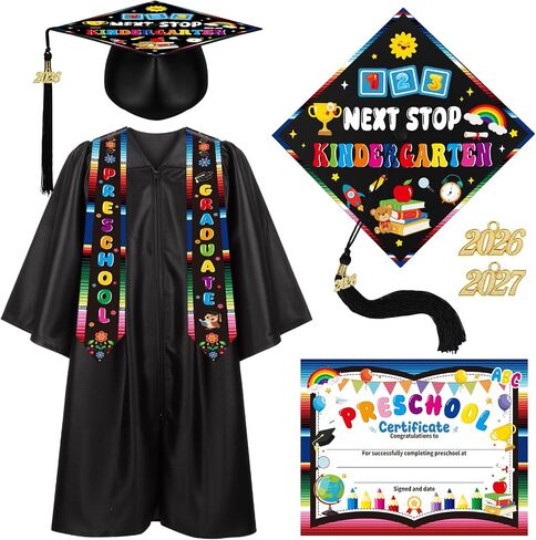 Kindergarten Preschool Graduation Cap Gown Set with Stole Certificate 2026 2027 Charms Tassel, Graduation Gifts in Kuwait