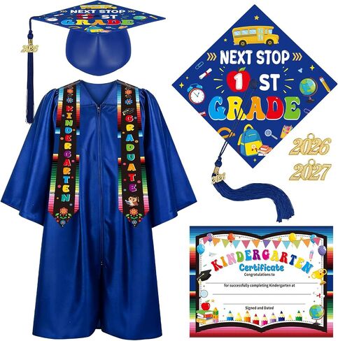 Kindergarten Preschool Graduation Cap Gown Set with Stole Certificate 2026 2027 Charms Tassel, Graduation Gifts in Kuwait