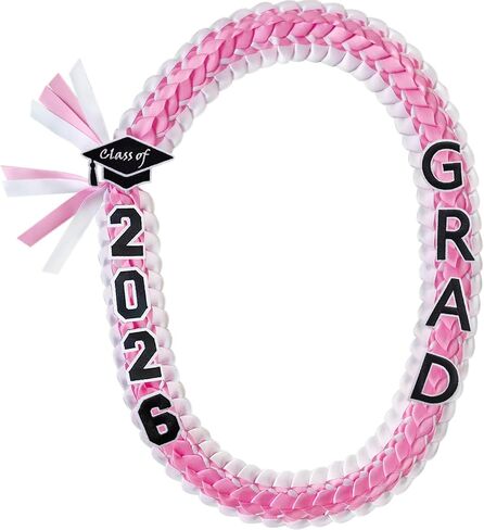 Yamamine Graduation Leis Class of 2026 Graduation Ribbon Leis 2026 Money Lei Handmade Double Braided Grad Leis Necklace Graduation Leis Accessories for High School College Grad Party Supplies,Pink and White in Saudi Arabia