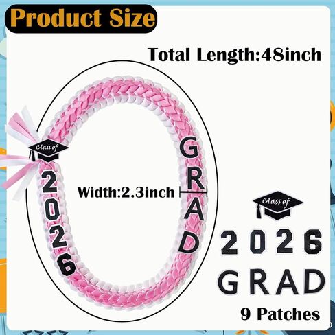 Yamamine Graduation Leis Class of 2026 Graduation Ribbon Leis 2026 Money Lei Handmade Double Braided Grad Leis Necklace Graduation Leis Accessories for High School College Grad Party Supplies,Pink and White in Saudi Arabia