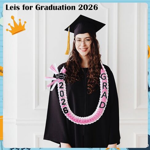 Yamamine Graduation Leis Class of 2026 Graduation Ribbon Leis 2026 Money Lei Handmade Double Braided Grad Leis Necklace Graduation Leis Accessories for High School College Grad Party Supplies,Pink and White in Saudi Arabia