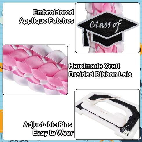 Yamamine Graduation Leis Class of 2026 Graduation Ribbon Leis 2026 Money Lei Handmade Double Braided Grad Leis Necklace Graduation Leis Accessories for High School College Grad Party Supplies,Pink and White in Saudi Arabia